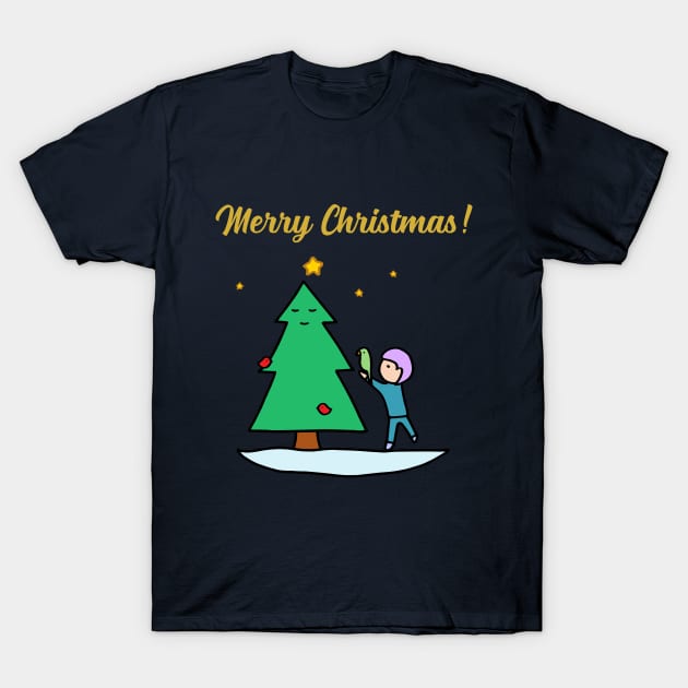 Merry Christmas - Sustainable Tree (Dark Blue) T-Shirt by ImperfectLife